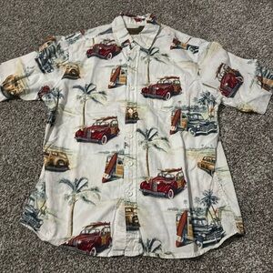 Clearwater Outfitters Vintage Car Beach Print Men's Button Down Shirt Medium